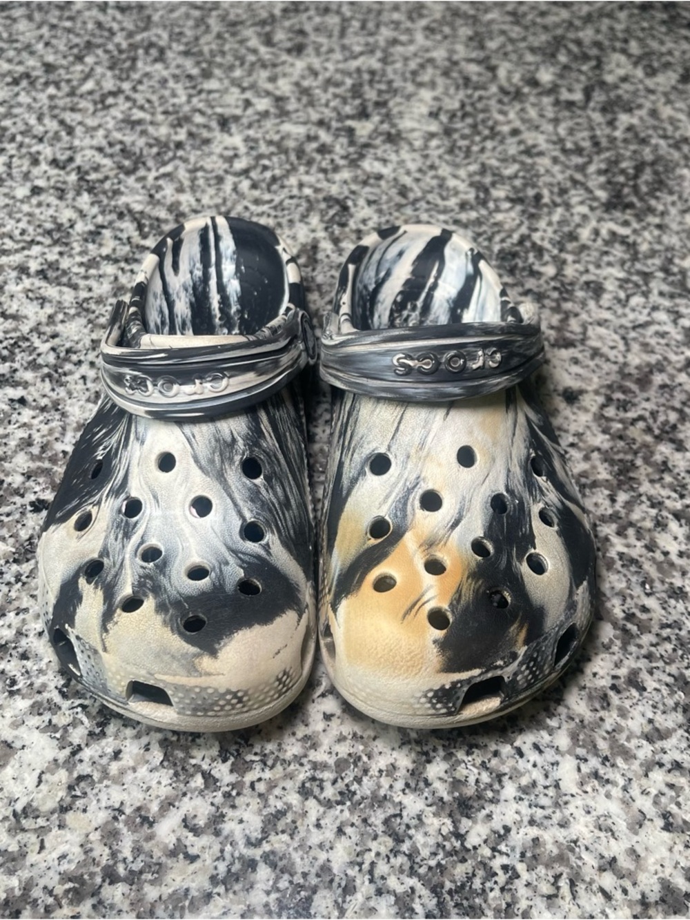 Crocs Classic marbled clogs black white kids 13 rubber slip on water shoes